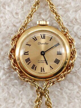 Chandler Mechanical Pendant Necklace Watch 17 Jewels Incabloc Vintage Swiss 70cm